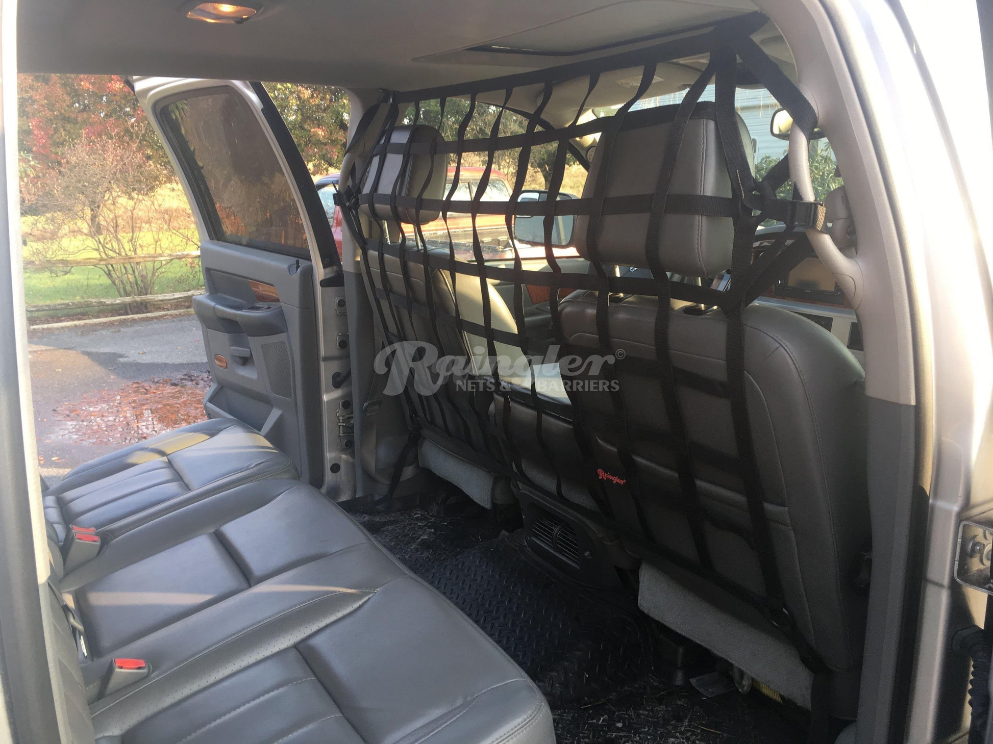 2010 - newer RAM Truck Quad, Crew and Mega Cab Behind Front Seats Barrier Divider Net-Raingler