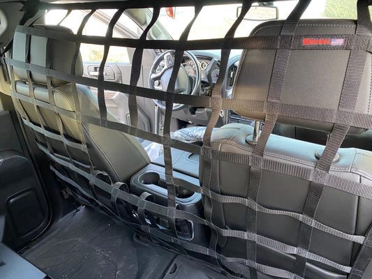 2015 - Newer GMC Sierra 2500 / 3500 Crew Cab / Double Cab Behind Front Seats Barrier Divider Net-Raingler