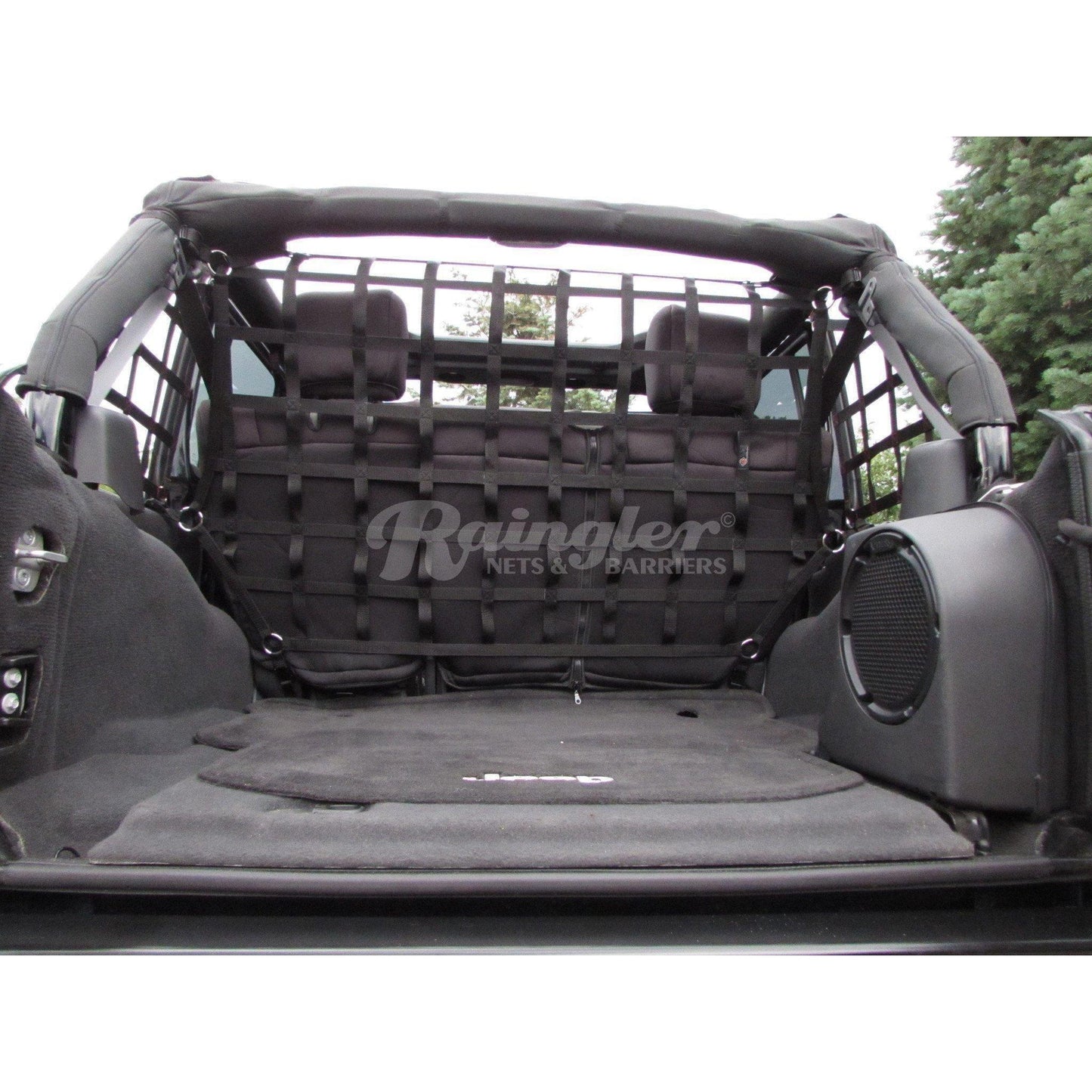 2007 - 2018 Jeep Wrangler JKU 4 Door Behind Front or 2nd Row Seats Barrier Divider Net - Dual Position-Raingler